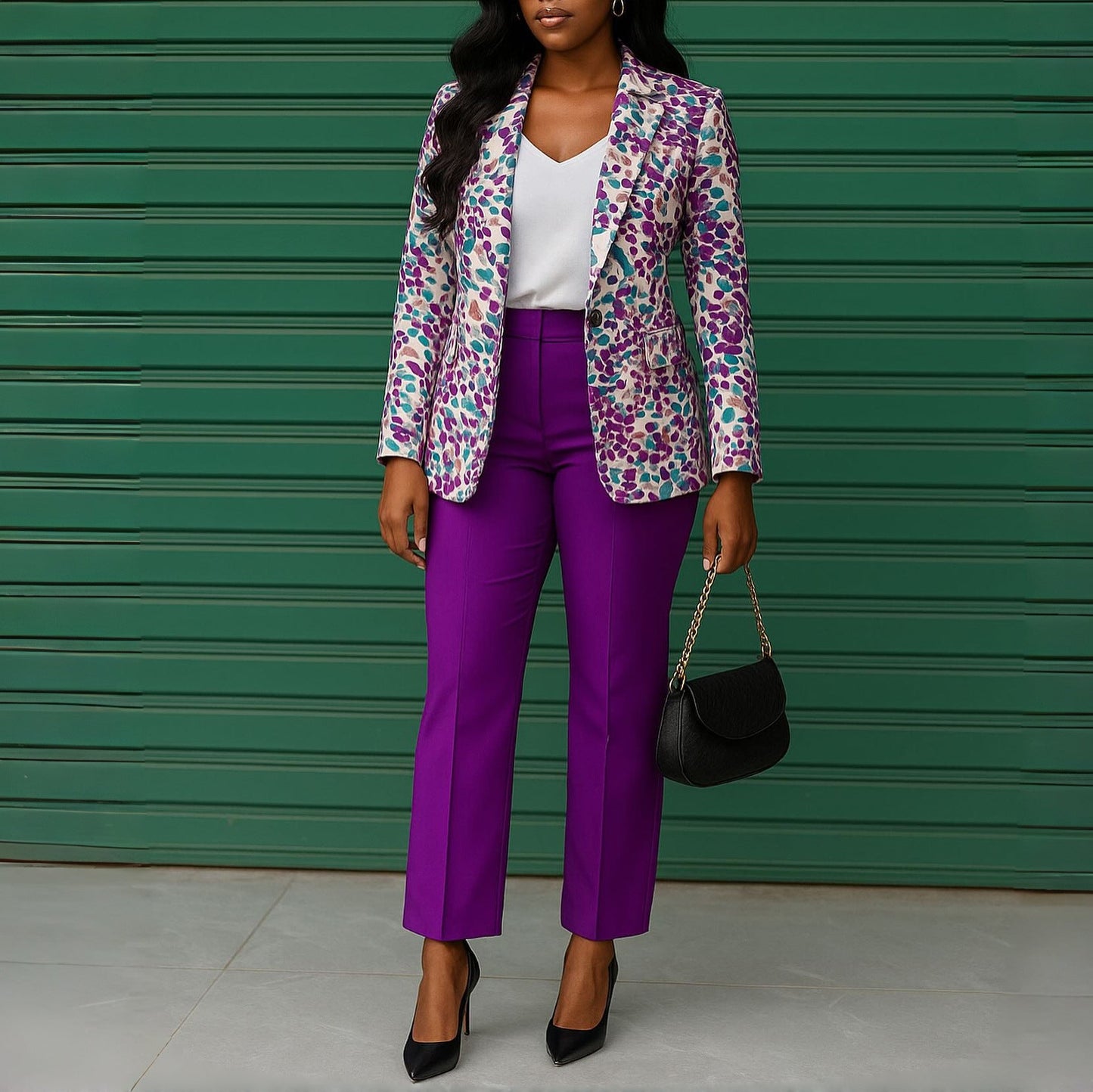 Damen Blazer-Hosenkombination Florales Muster Norvielle