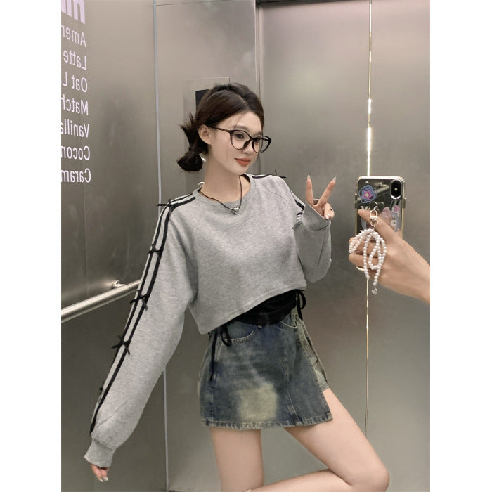 Damen Cropped Sweatshirt mit Schnürung Norvielle