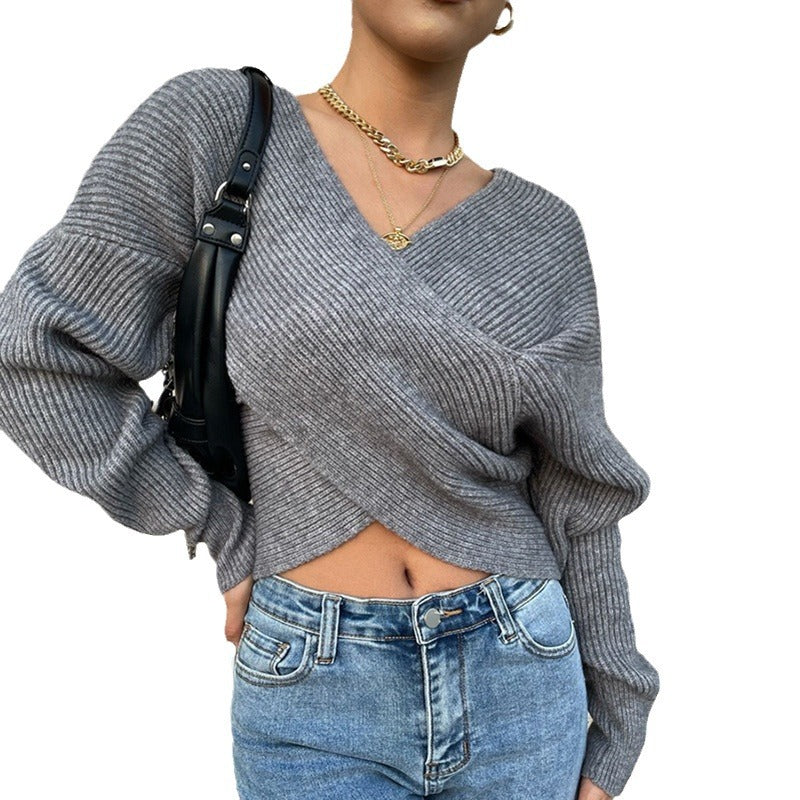 Damen Wickelpullover Modernes Strukturdesign Norvielle
