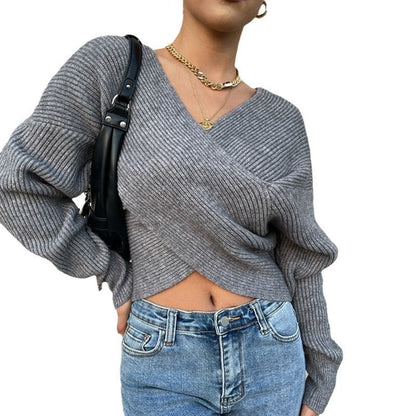Damen Wickelpullover Modernes Strukturdesign Norvielle