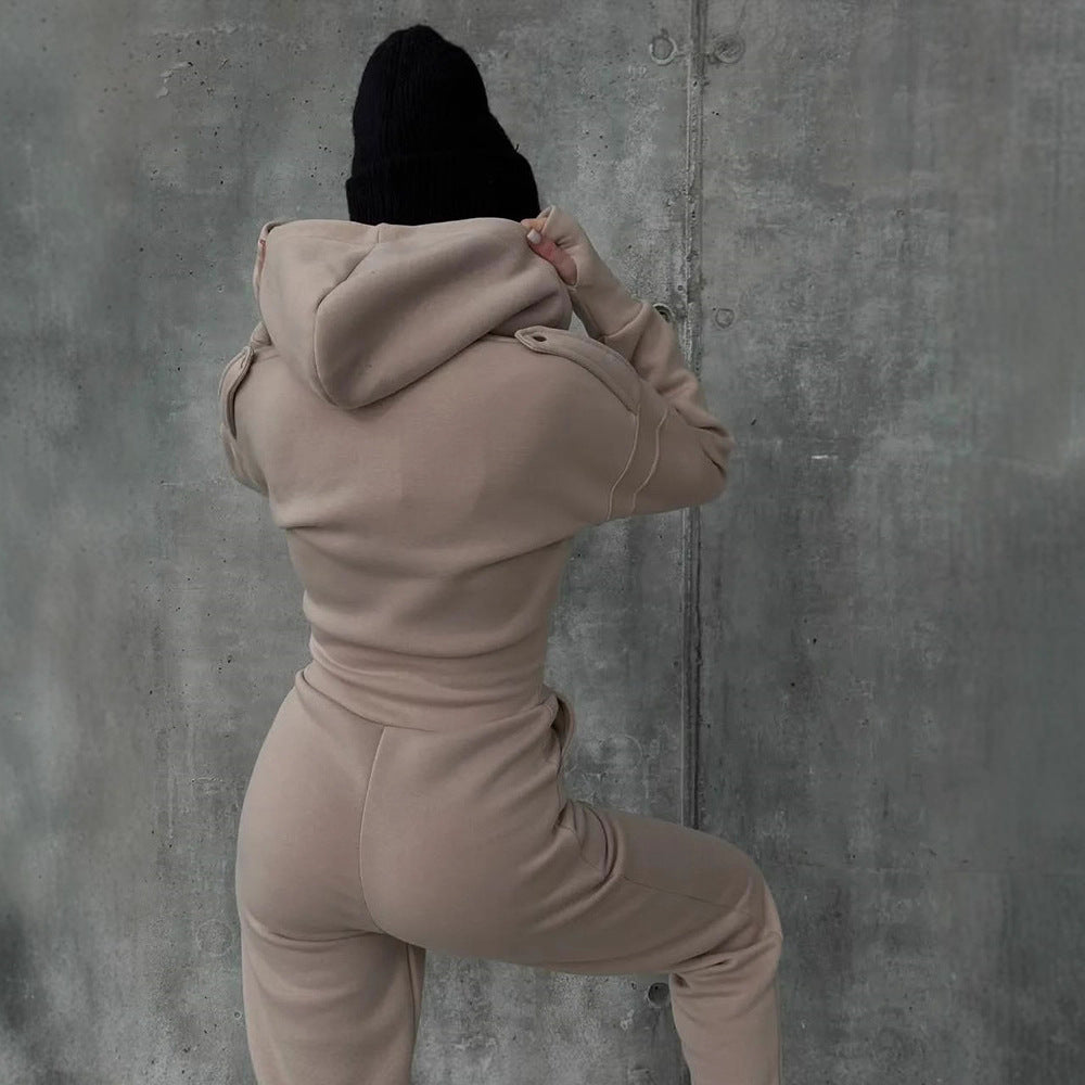 Damen Sportlicher Jumpsuit Reißverschluss Hochkragen Norvielle