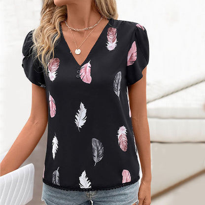 Damen Bluse Floralmuster Dekorativ Knöpfe