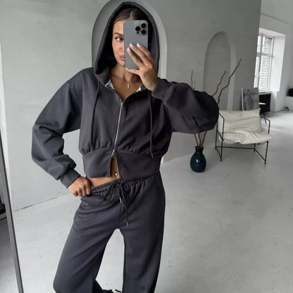 Damen Sport Set Cropped Hoodie und Jogginghose Norvielle