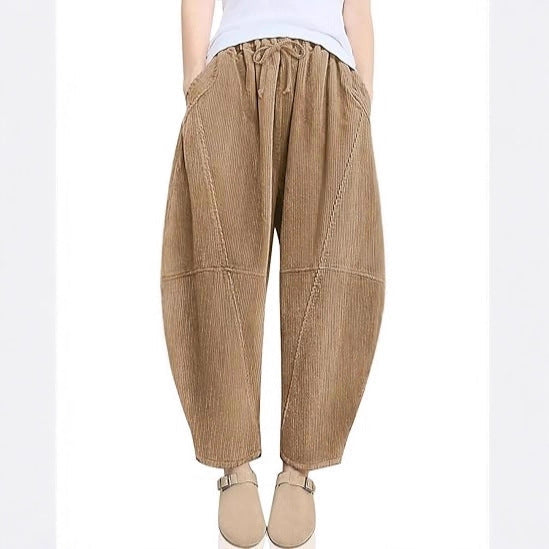 Damen High-Waist Freizeithose Kordelzug Beige