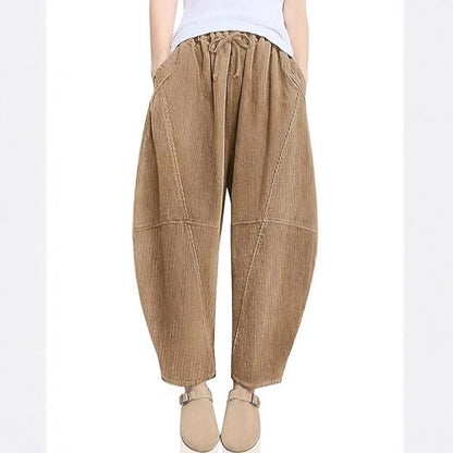 Damen High-Waist Freizeithose Kordelzug Beige