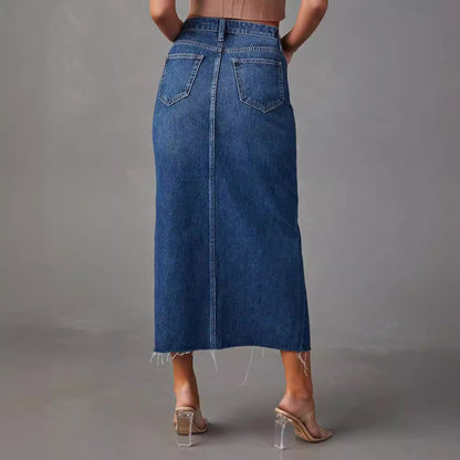 Damen Bleistiftkleid aus Jeans Mit Seitlichem Schlitz