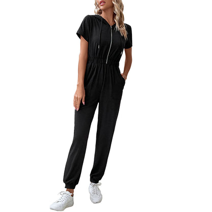 Damen Kapuzen-Jumpsuit elastisch mit Taschen Norvielle