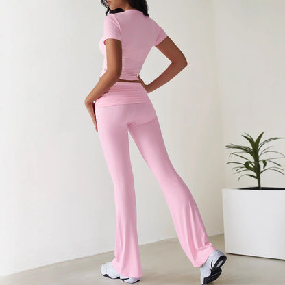 Damen Sportset Figurbetonter Oberteil Flare Leggings