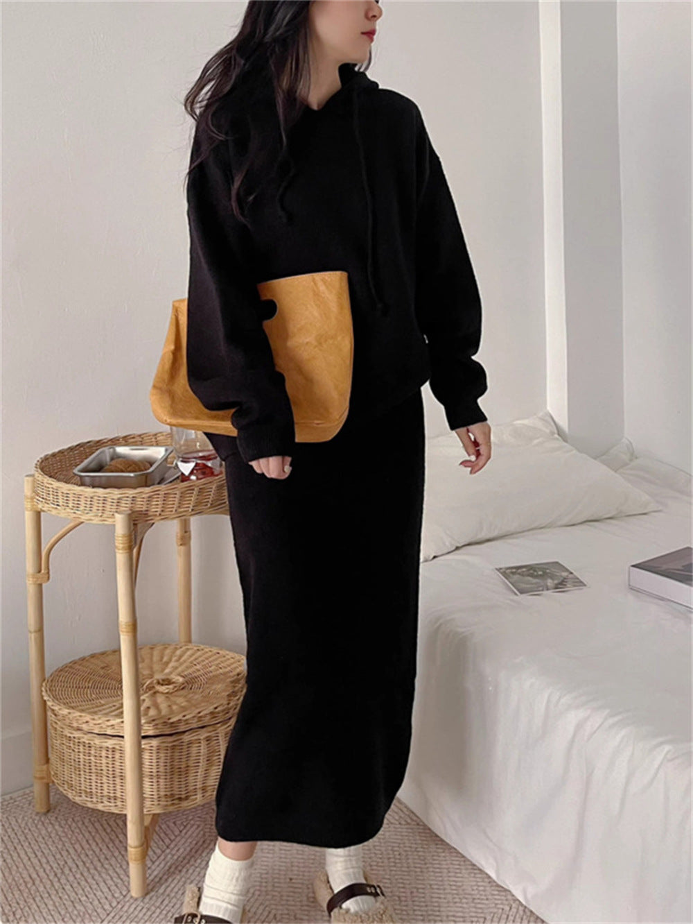 Damen Hoodie-Kleid Eleganter Schnitt Taschen