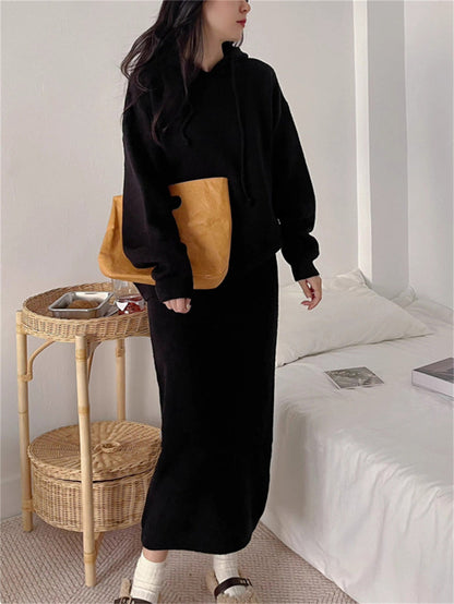 Damen Hoodie-Kleid Eleganter Schnitt Taschen