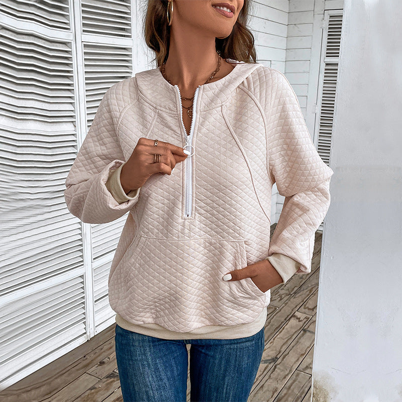 Damen Sweatpullover Reißverschluss Piqué-Muster Norvielle
