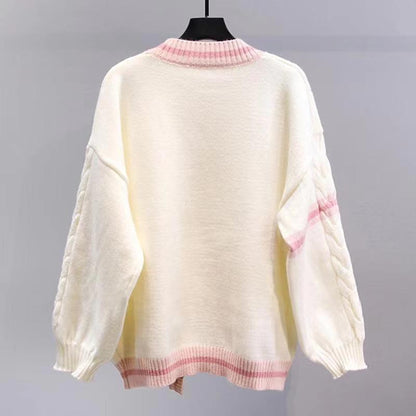 Damen Strickcardigan Zopfmuster Dekorative Schleifen Beige