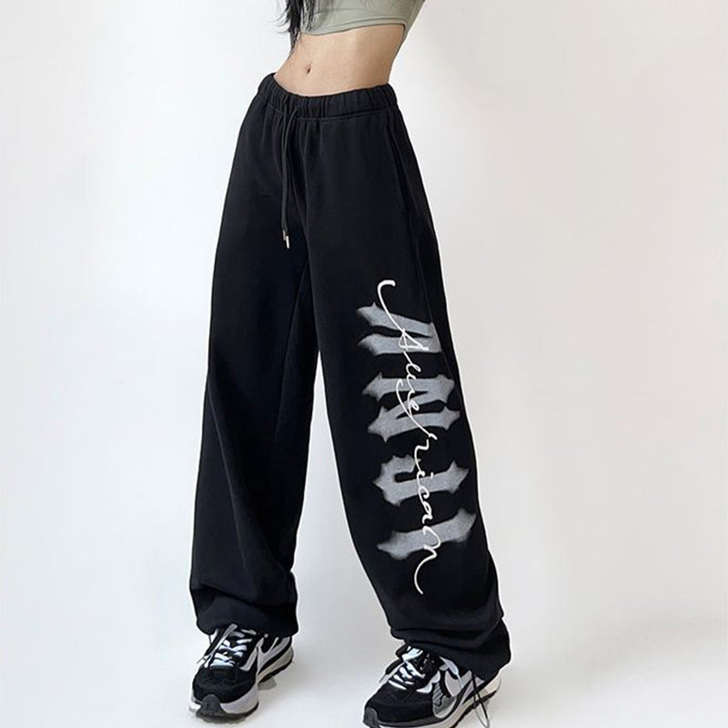 Damen Freizeithose mit Schriftzug Schwarz - Norvielle