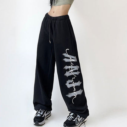 Damen Freizeithose mit Schriftzug Schwarz - Norvielle