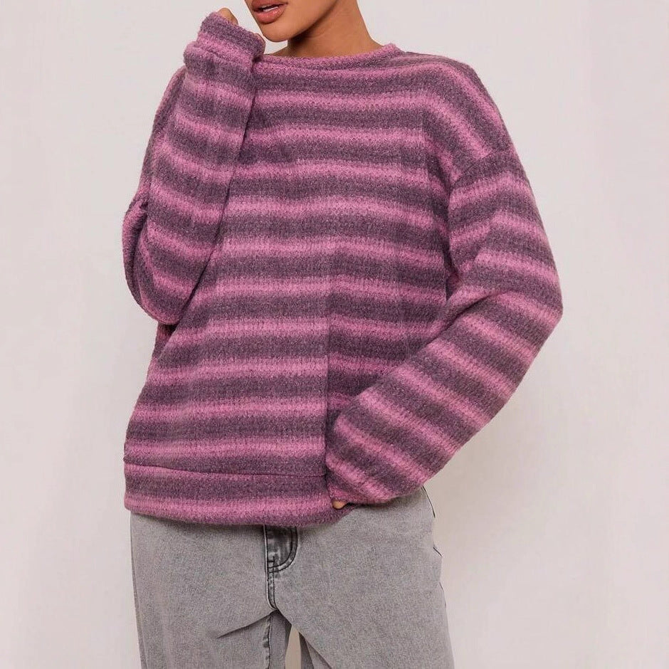 Damen Strickpullover Kuscheliges Streifenmuster Beige