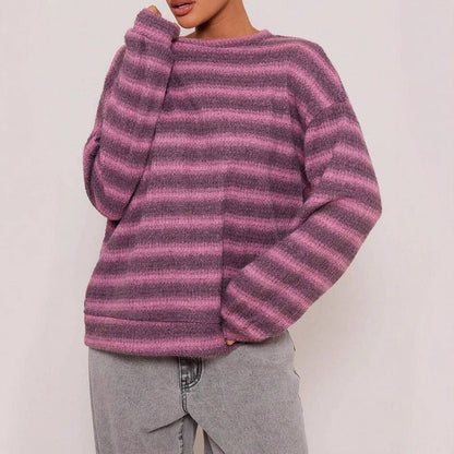 Damen Strickpullover Kuscheliges Streifenmuster Beige