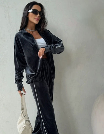 Damen Fleece Trainingsanzug Elastisch