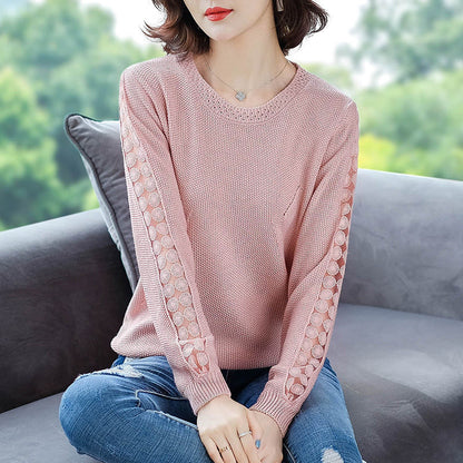 Damen Strickpullover Lochmuster Norvielle