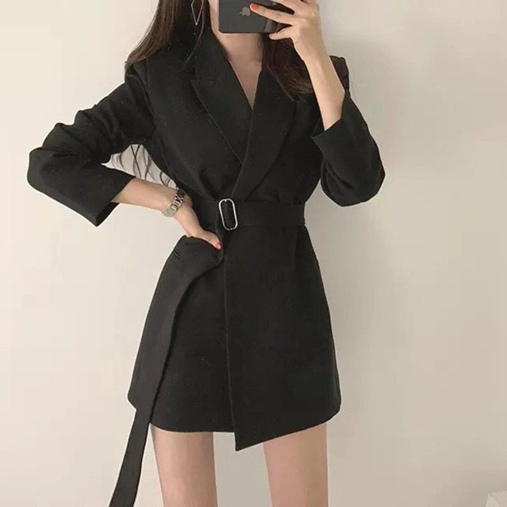 Damen Blazer Mit Taillengürtel Elegantes Design Schwarz - Norvielle