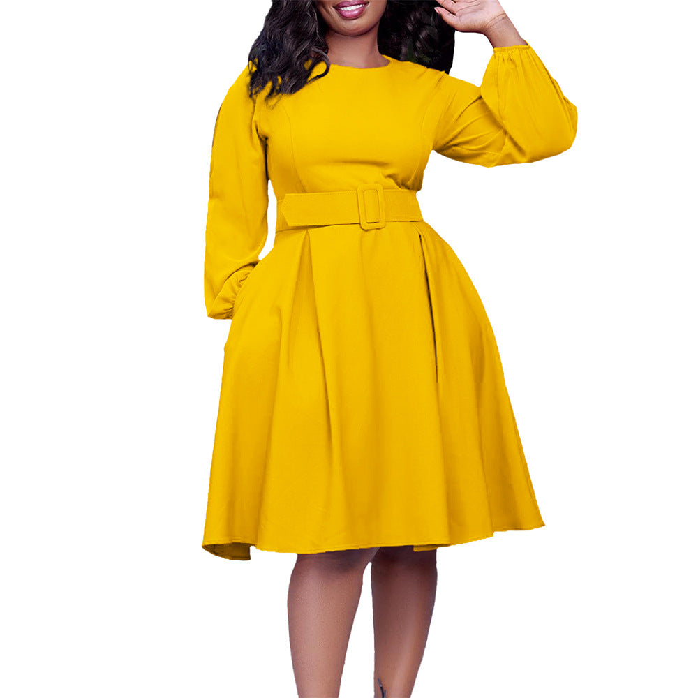 Damen Midi-Kleid ausgestellte Ärmel abnehmbarer Gürtel Norvielle