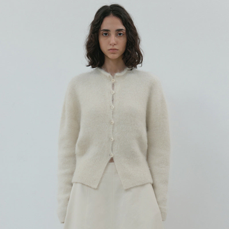 Damen Strickcardigan Elegantes Design Mit Knöpfen Beige