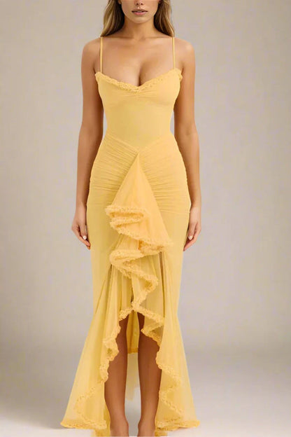 Damen Wickelkleid Rüschendetails Hochschlitz Norvielle