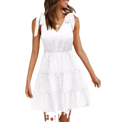 Damen Ärmelloses Sommerkleid Rüschen V-Ausschnitt Norvielle