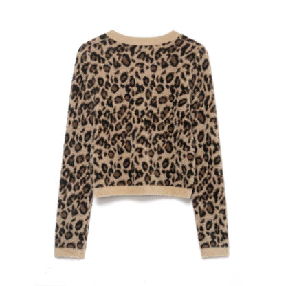 Damen Pullover Leopardenmuster Kuschelfleece