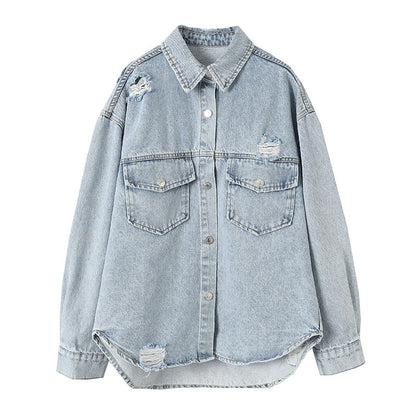 Damen Jeansjacke Used Look Große Taschen Norvielle