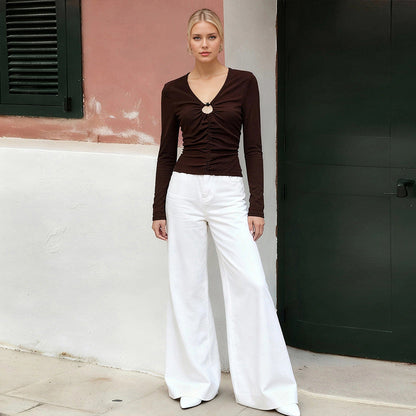 Damen Langarmshirt Dekorativer Ausschnitt Norvielle