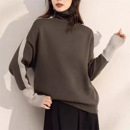 Damen Oversized Pullover Rollkragen Kontrastärmel Norvielle
