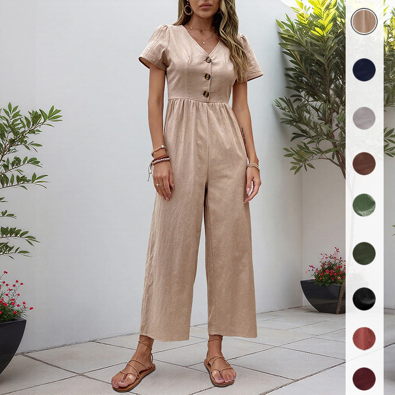 Damen Jumpsuit Weite Beine Knopfdetails Norvielle - Norvielle