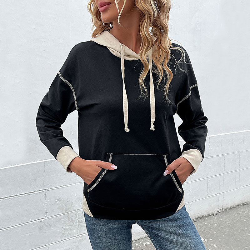 Damen Kapuzenpullover mit Taschen Kontrastärmel Norvielle