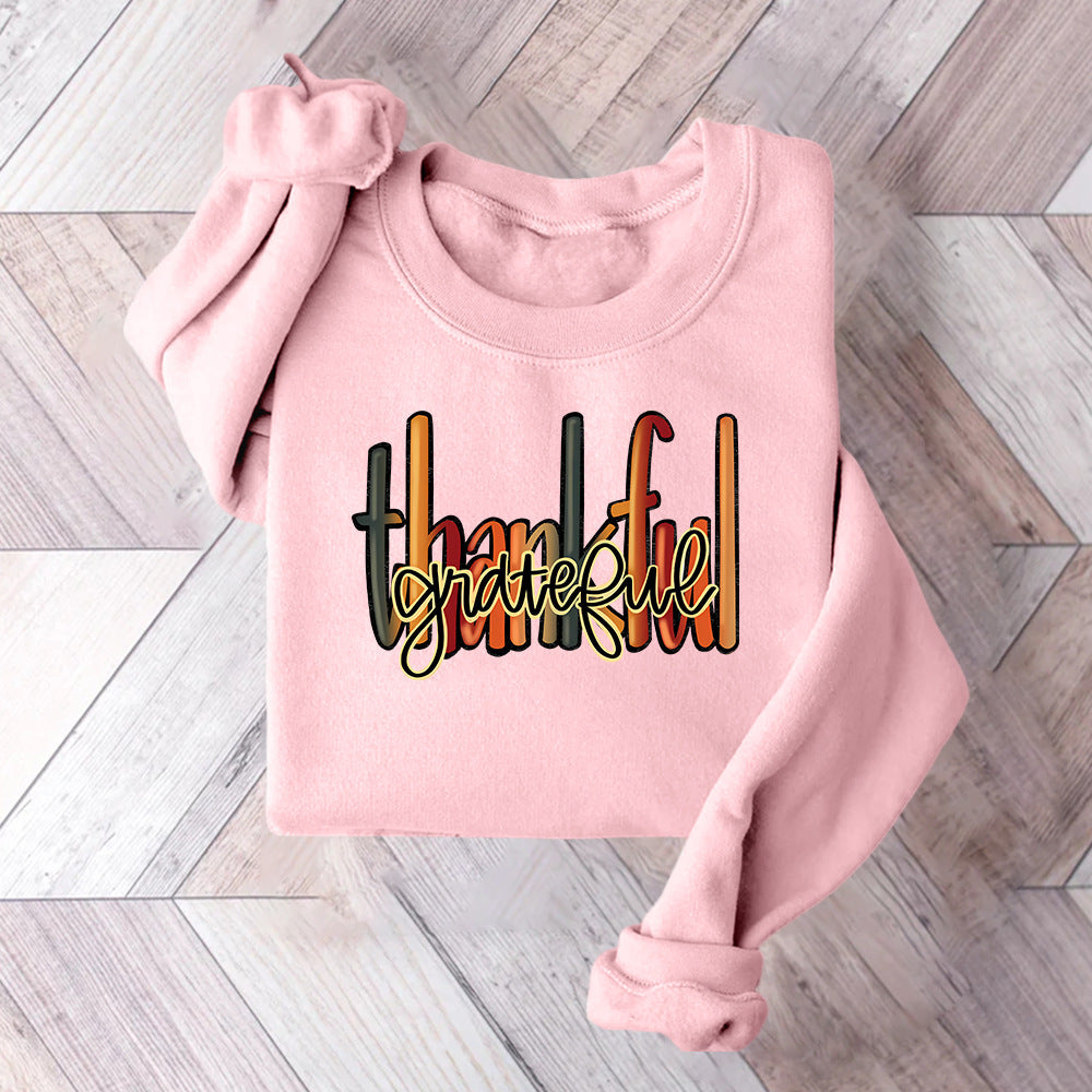 Damen Sweatshirt Mit Thankful Schriftzug Bequem Grau