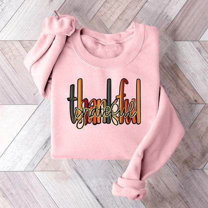 Damen Sweatshirt Mit Thankful Schriftzug Bequem Grau