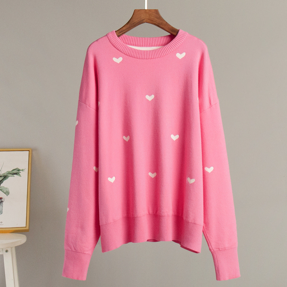 Damen Oversized Pullover Herzmuster Weich Norvielle
