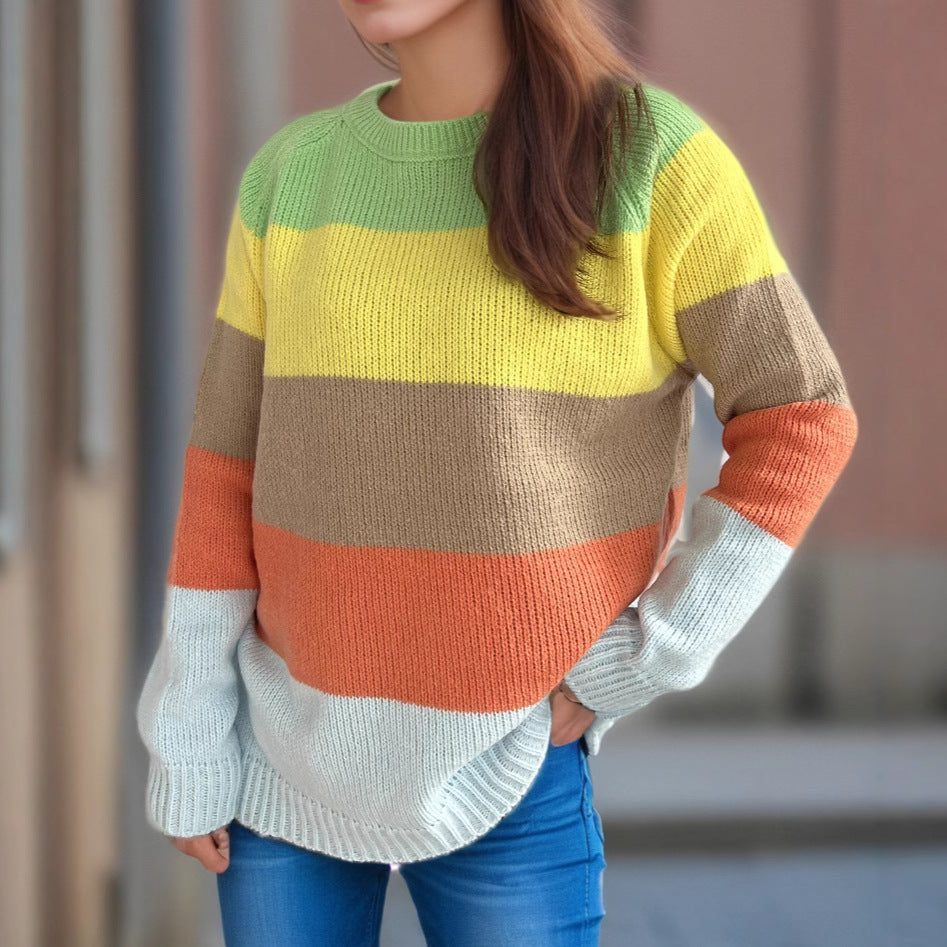Damen Strickpullover Gestreift Bunt Lässiger Schnitt