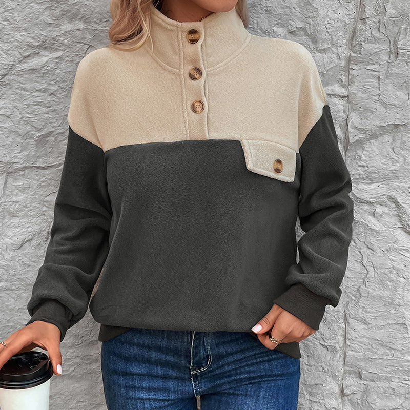 Damen Fleecepullover Knopfverschluss Taschen Norvielle - Norvielle
