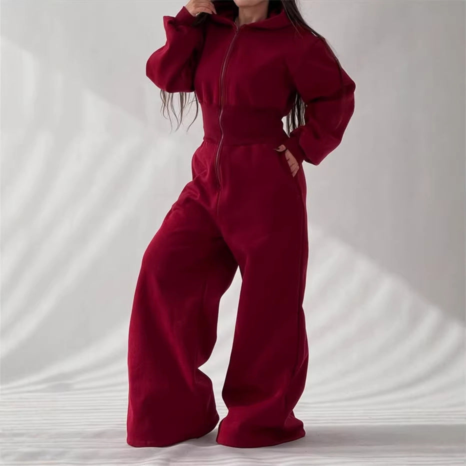 Damen Jumpsuit Kapuze Weites Bein Norvielle