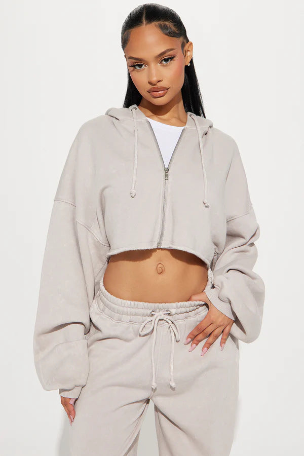 Damen Fleece Crop Set Weite Hose Norvielle