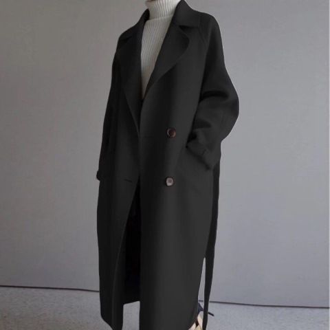 Damen Longcoat Oversized Doppelreiher Wolloptik