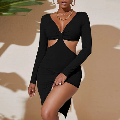 Damen Minikleid Figurbetont Cut-Out Langarm