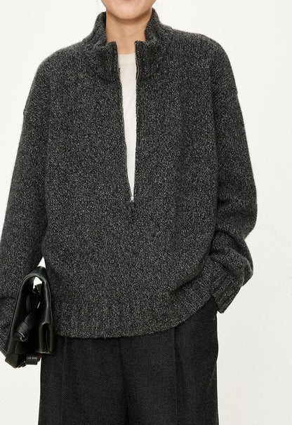 Damen Grobstrickpullover Norvielle Hochkragen Halbzipper