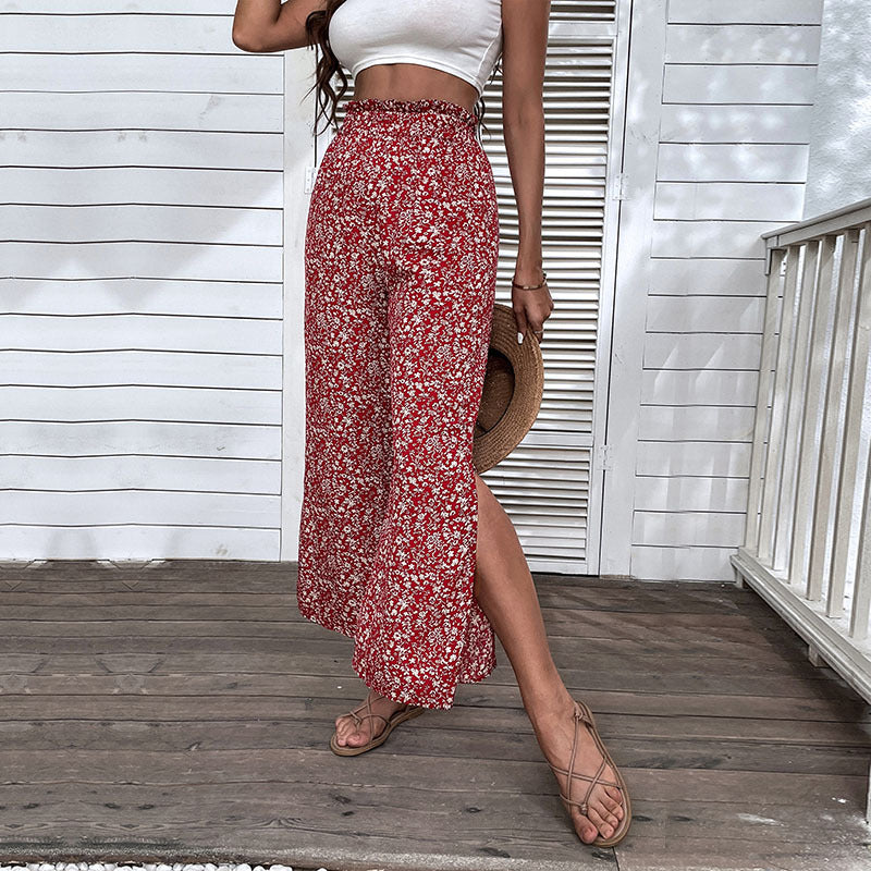Damen Palazzo-Hose Floralmuster Hochwertig Weite Bein