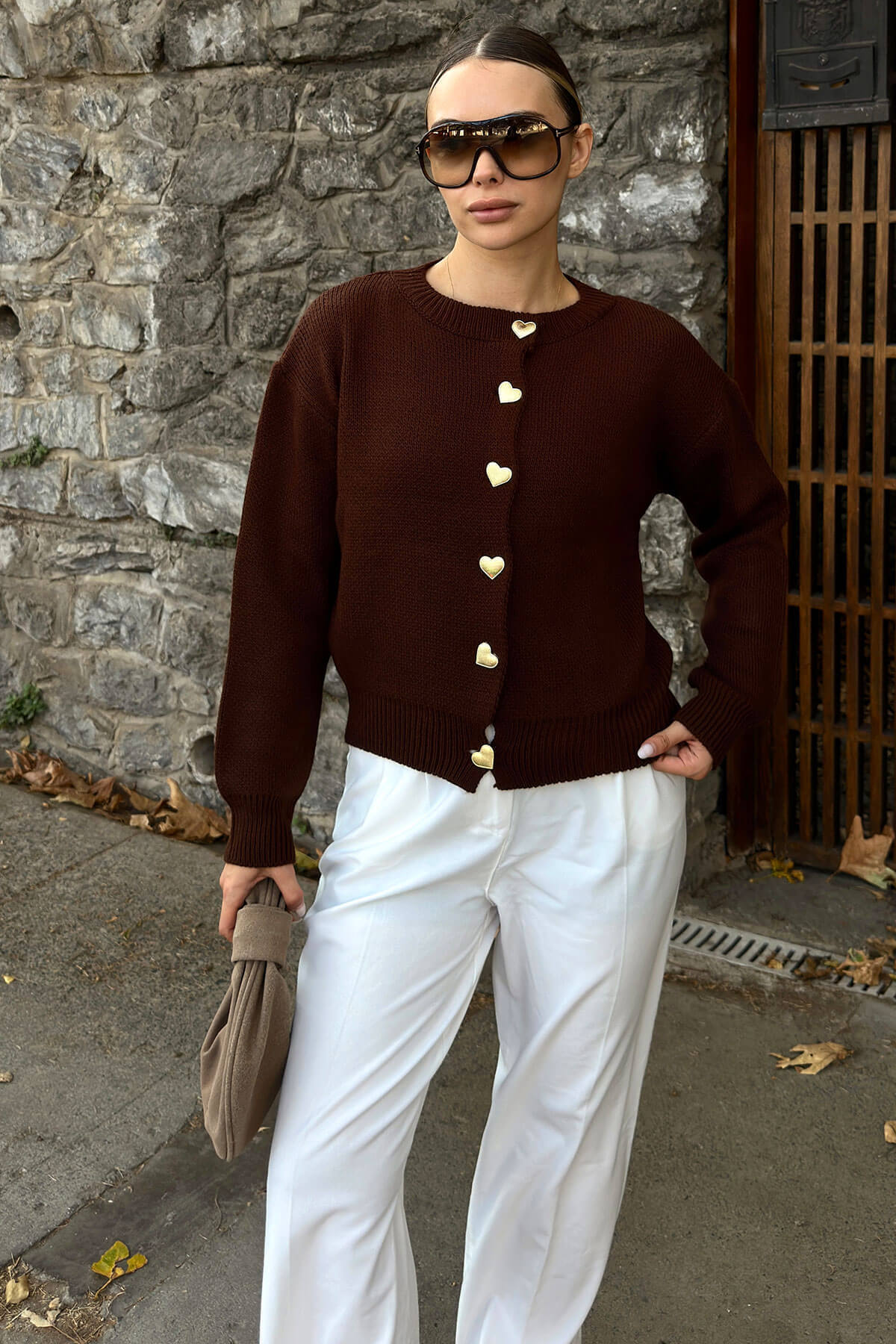 Damen Strickcardigan mit Herzknöpfen Norvielle