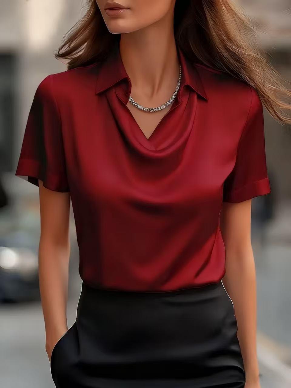 Damen Satinbluse Weich Norvielle Eleganter Kragen