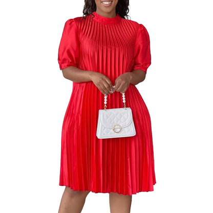 Damen Plissee-Kleid mit Bindeband und Halbärmeln Norvielle