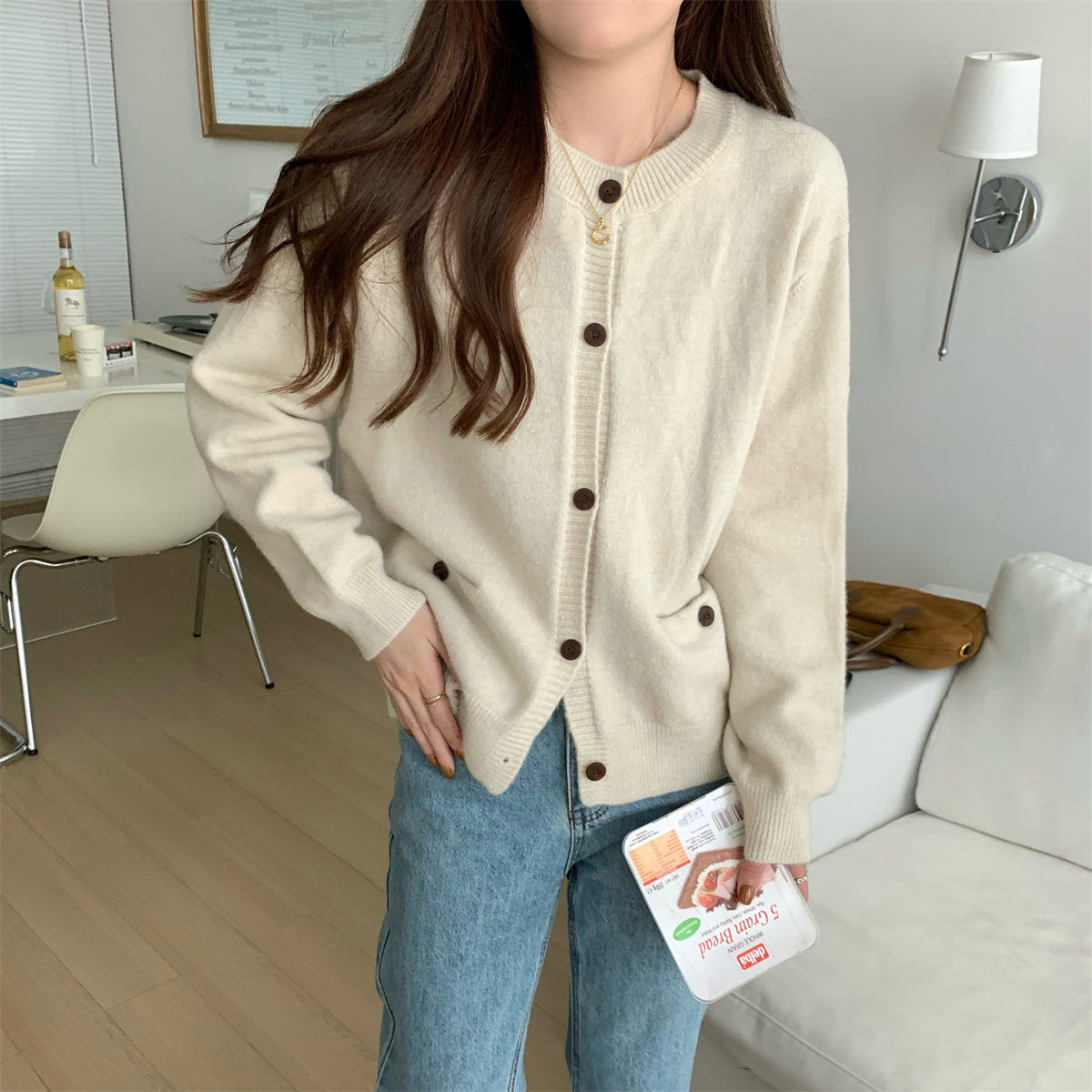 Damen Strickcardigan mit Taschen und Knopfverschluss Norvielle
