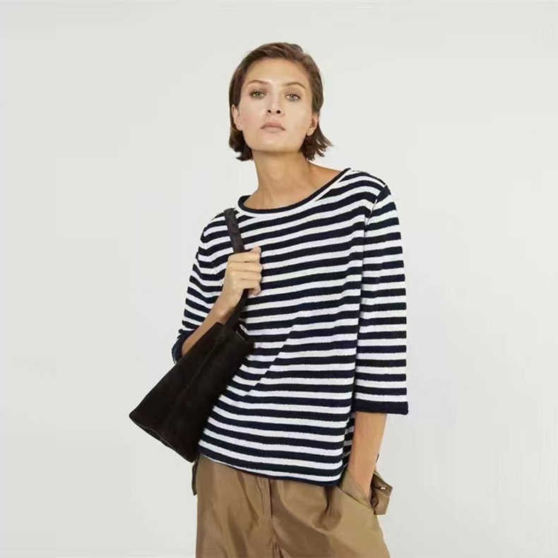 Damen Streifenpullover Weites Modell Baumwolle Norvielle - Norvielle