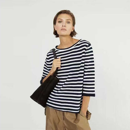 Damen Streifenpullover Weites Modell Baumwolle Norvielle - Norvielle